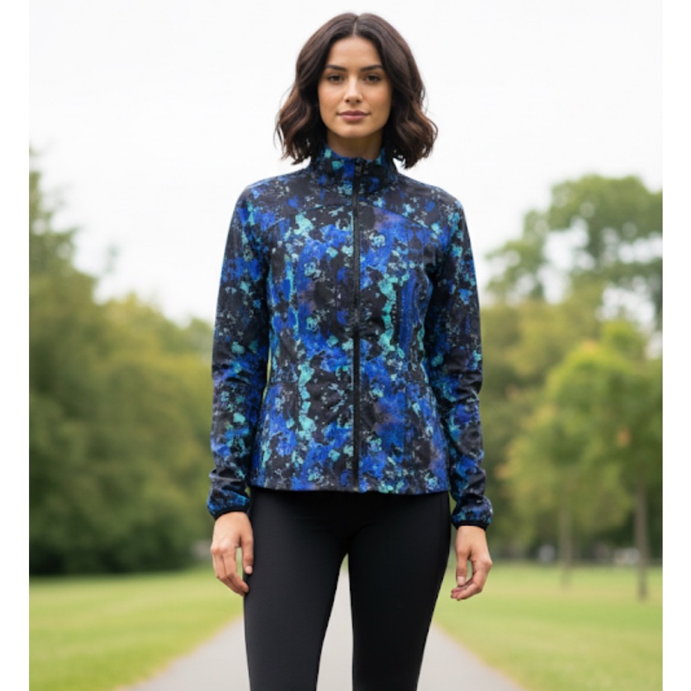 FABLETICS Zip Front Closure Windbreaker, Women's Size 8, Blue, Black Green
